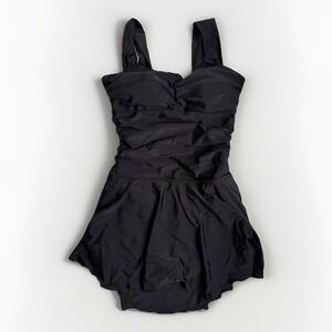 SHEKINI Swimsuit Women's‎ Medium Black Solid Ruffled Wide Strap Stretch Comfort